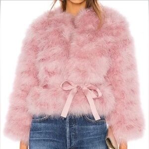 Rebecca Minkoff Harper feather jacket pale mauve size medium NEW WITH TAG